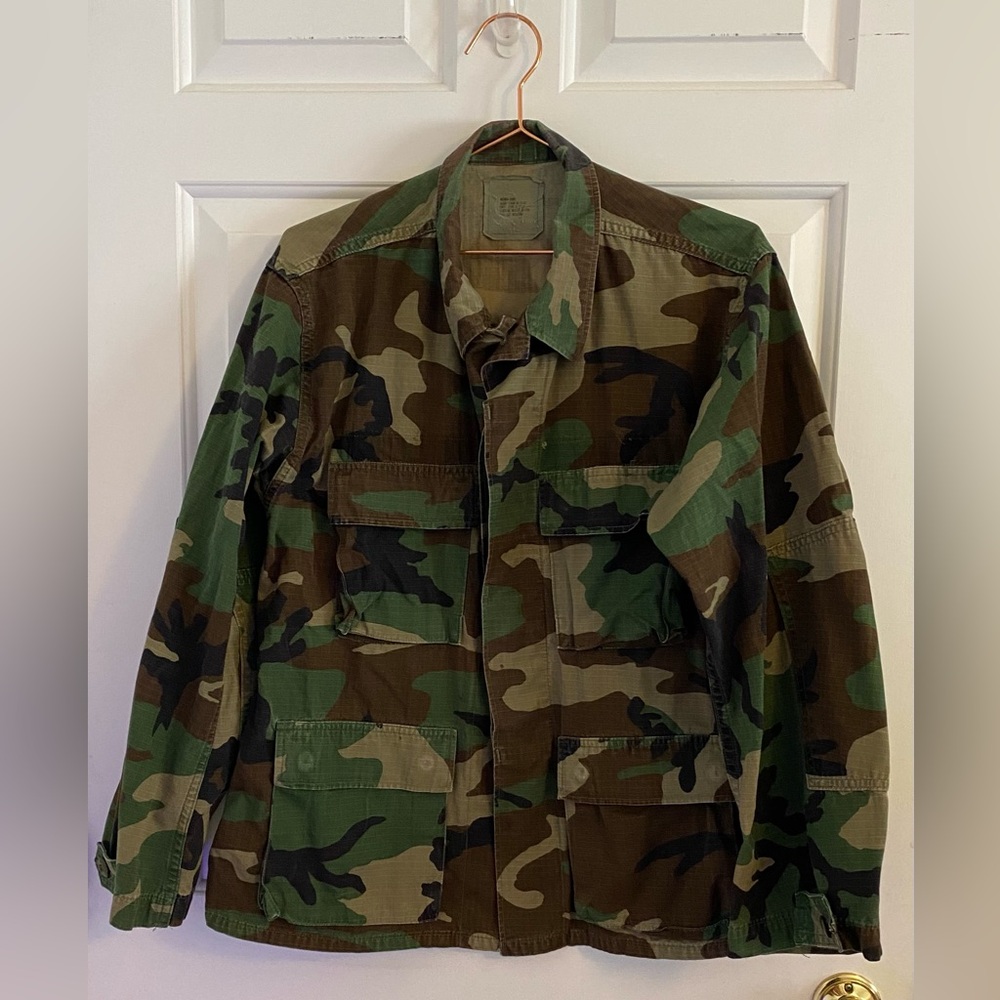 Men's Vintage Woodland Camouflage Jacket Military Field Grade